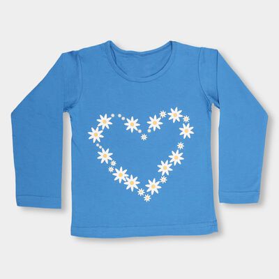 Girls' Bright Blue Cotton Round Neck Casual Top