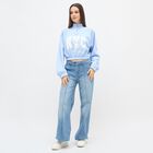 Women's Light Powder Blue Mock Neck Casual Sweatshirt, हल्का नीला, small image number null