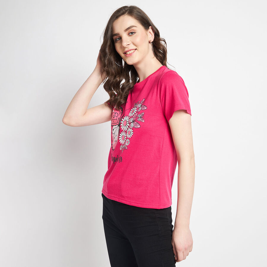 Round Neck T-Shirt, रानी (फ्यूशिया), large image number null