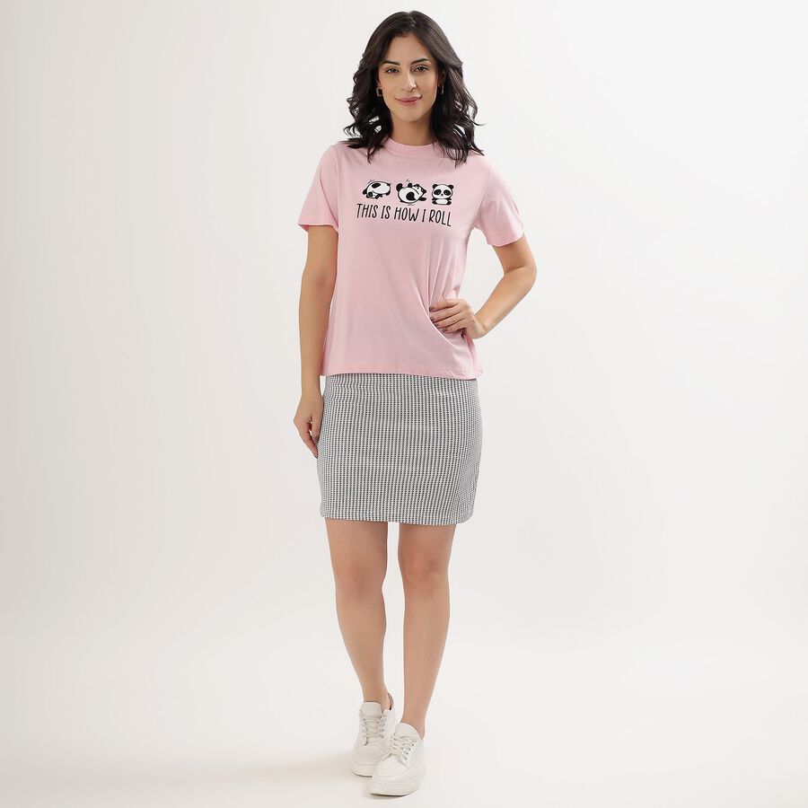 Ladies' Light Pink Round Neck Panda Print T-Shirt, Pink, large image number null