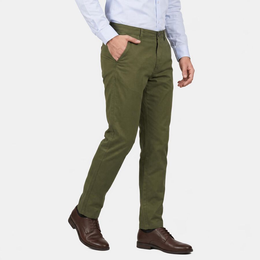 Men's Olive Green Slim Fit Chino Trousers, Olive, large