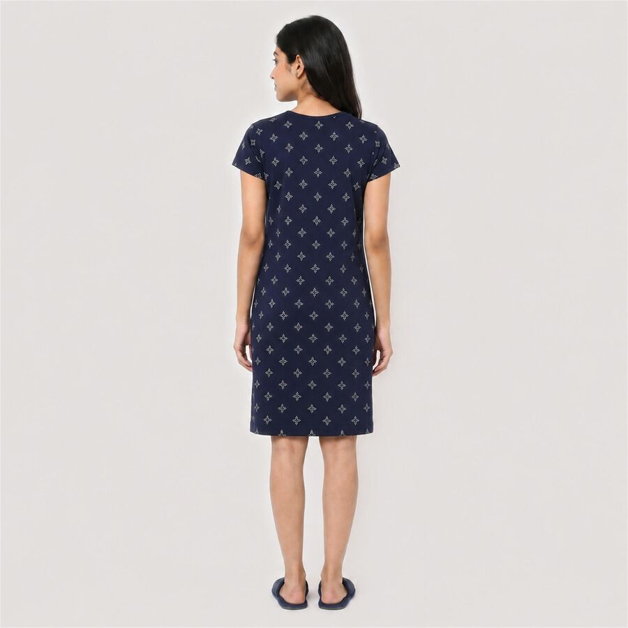 Women's Navy Blue Round Neck T-Shirt Style Nighty, Navy Blue, large