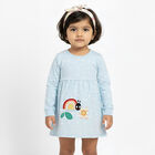 Girls' Light Sky Blue Polka Dot Long Sleeve Frock, Light Blue, small image number null