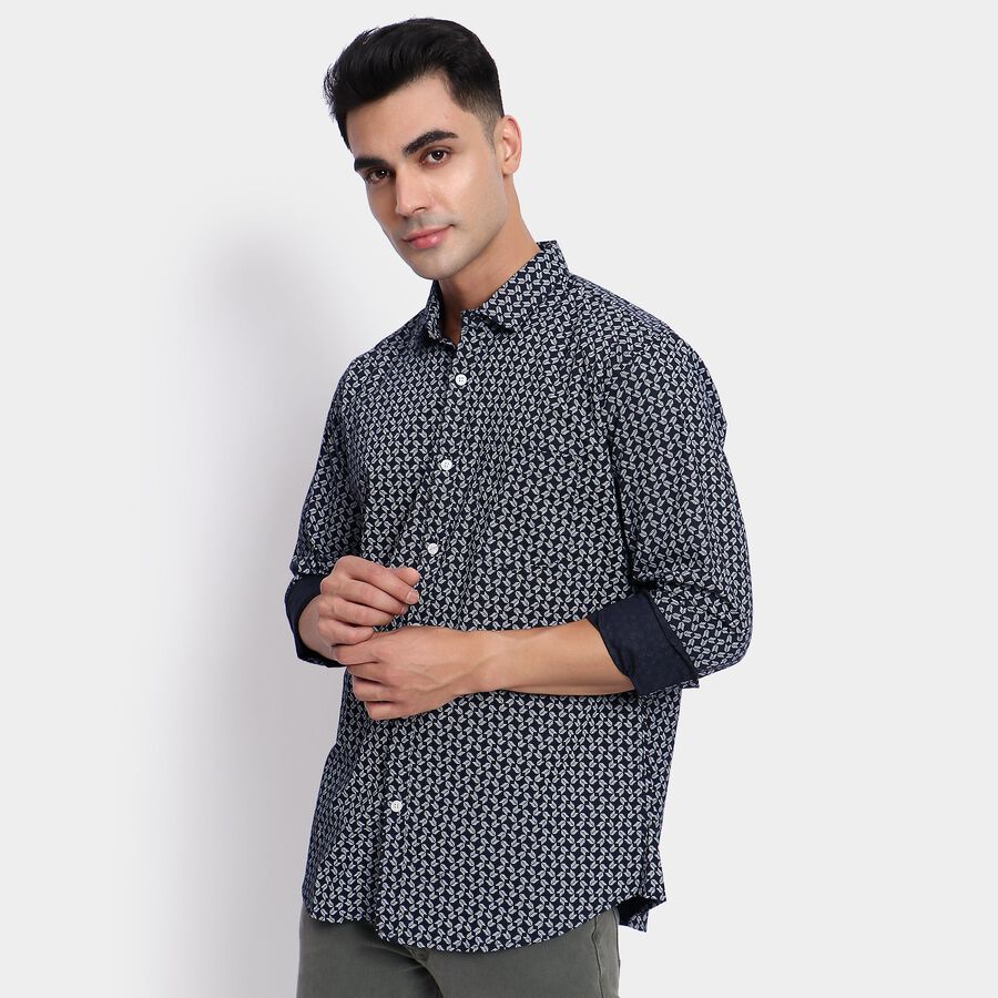 Men's 100% Cotton Casual Shirt, Navy Blue, large image number null