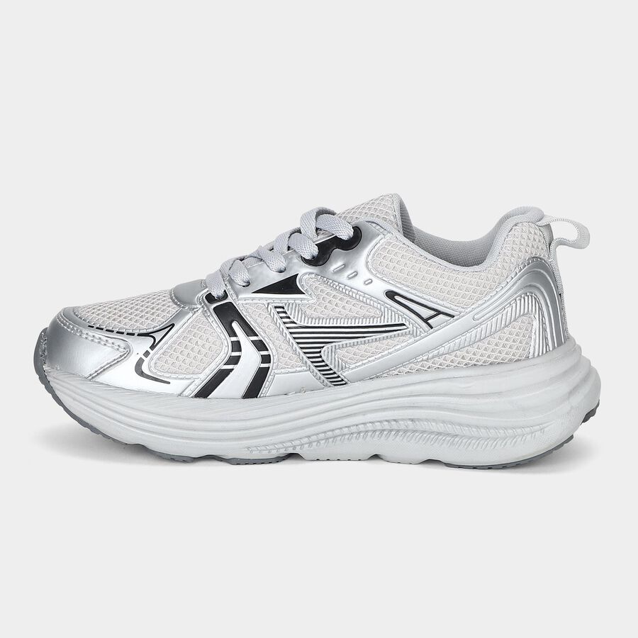 Men's Grey Lace-Up Sneakers, ग्रे, large