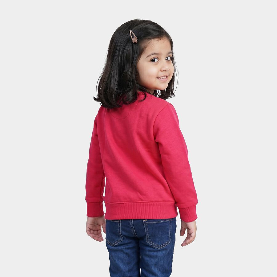 Girls' Fuchsia Round Neck Pullover Sweatshirt, Fuchsia, large