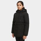 Girls' Jet Black Hooded Casual Jacket, Black, small image number null