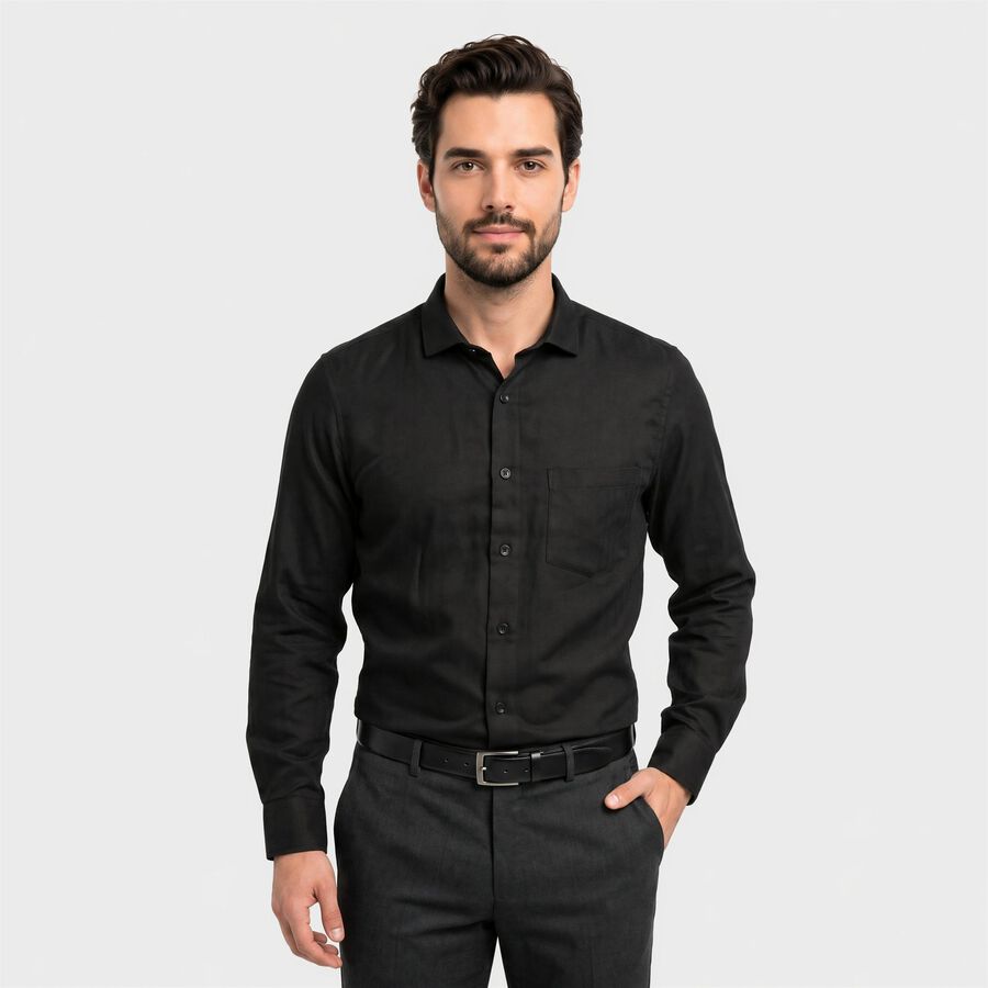 Men Black Regular Fit Formal Shirt, Black, large