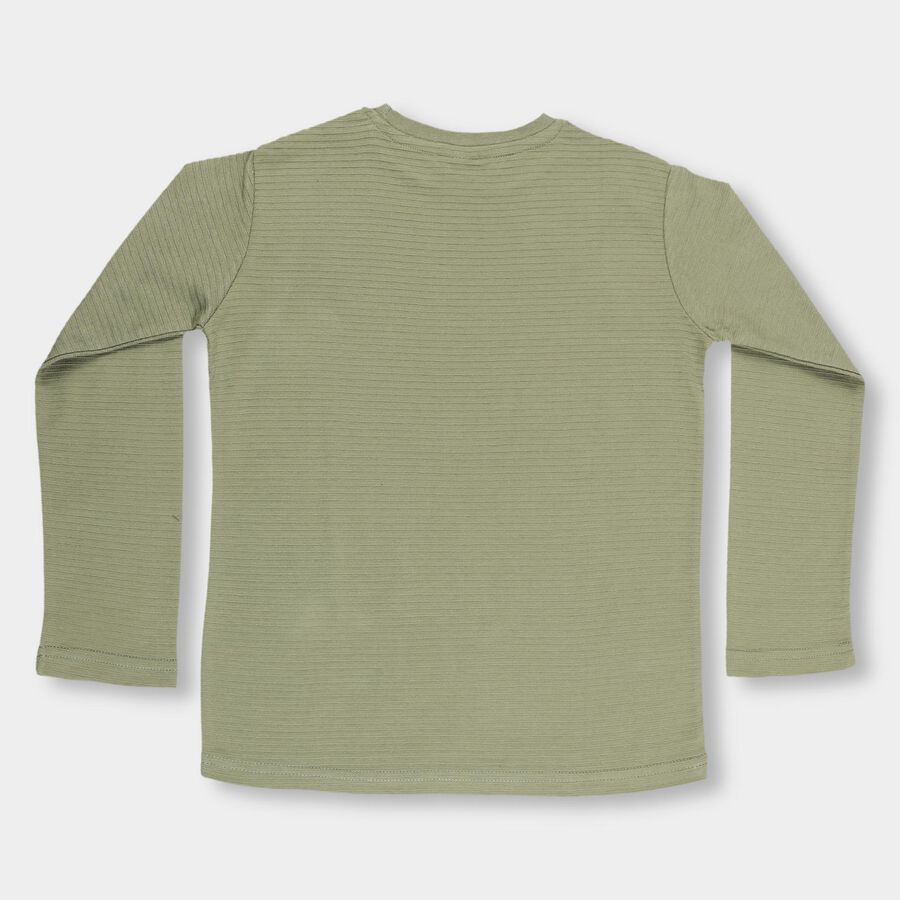 Boys Muted Olive Green Round Neck Casual T-Shirt, Olive, large image number null