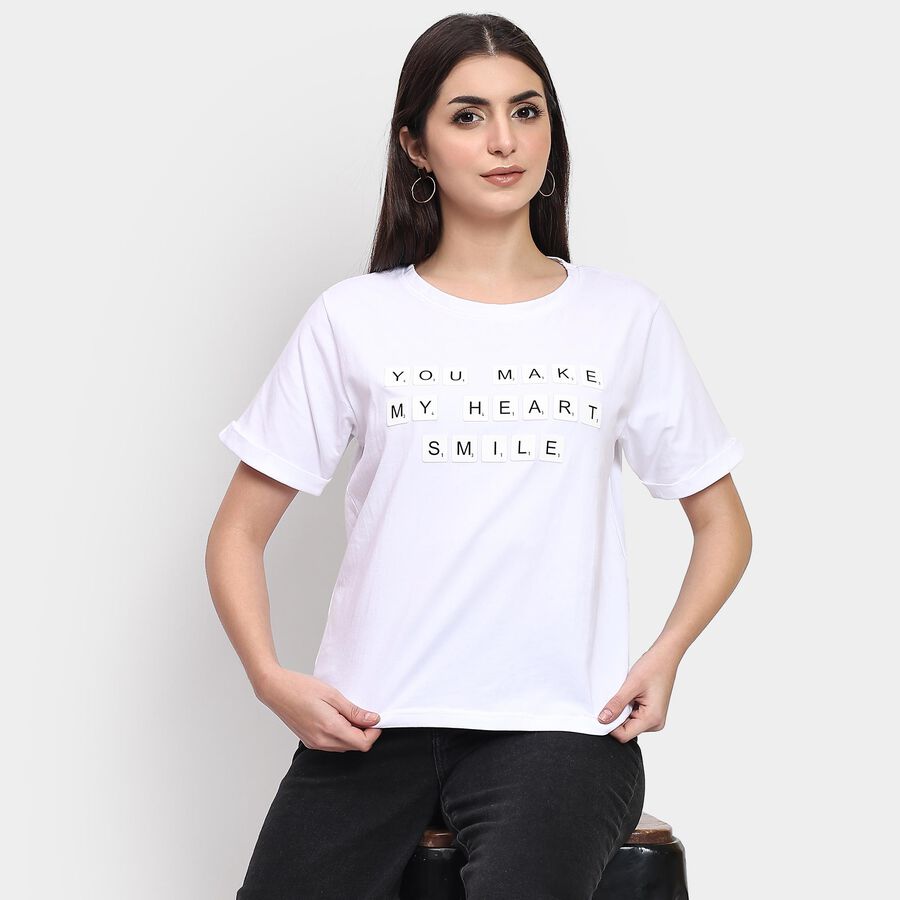 Ladies' Round Neck T-Shirt , सफ़ेद, large image number null