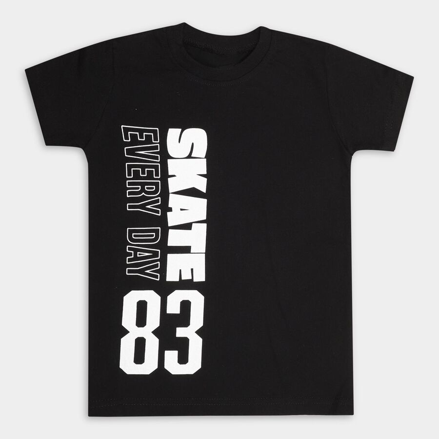 Boys' Half Sleeves T-Shirt , काला, large image number null