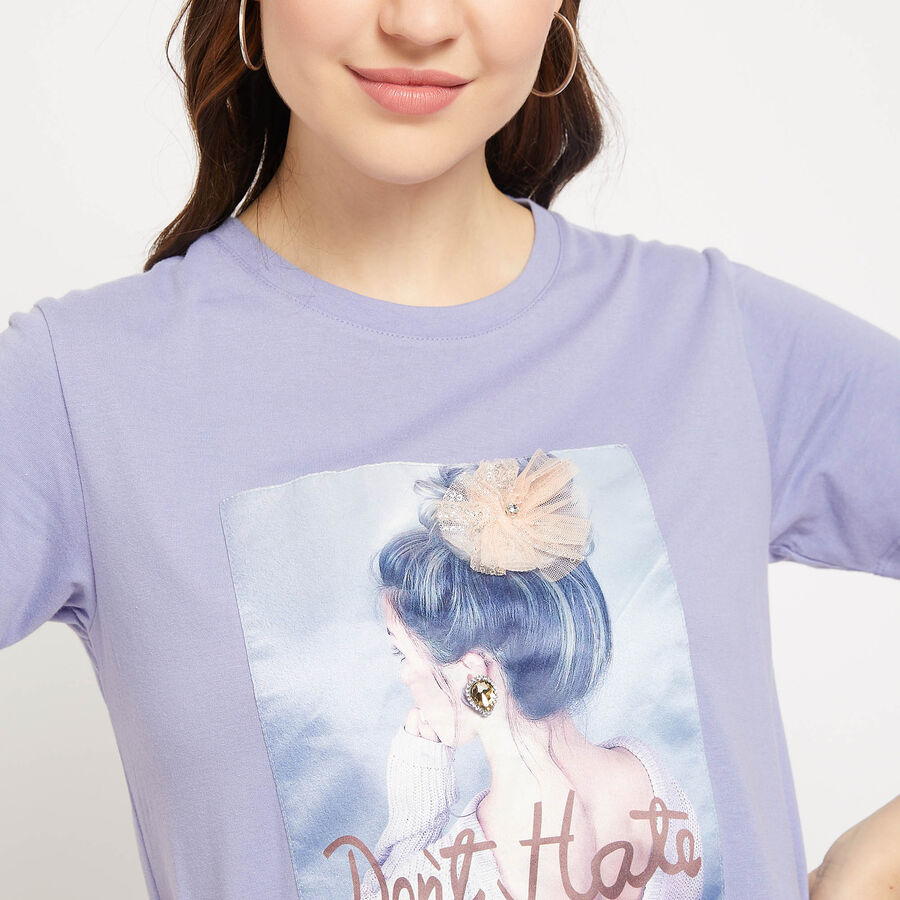 Embellished Round Neck T-Shirt, लाइलेक, large image number null