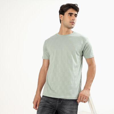Men's Light Sage Green Round Neck Casual T-Shirt