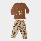 Infants' Beige 100% Cotton Round Neck Graphic Print Baba Suit, Beige, small