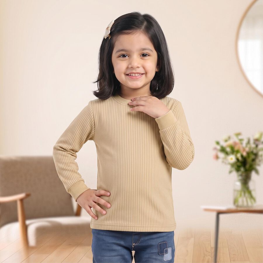 Girls' Brown Long Sleeve Thermal, भूरा, large