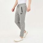 Men's Grey Slim Fit Printed Track Pants, Melange Light Grey, small