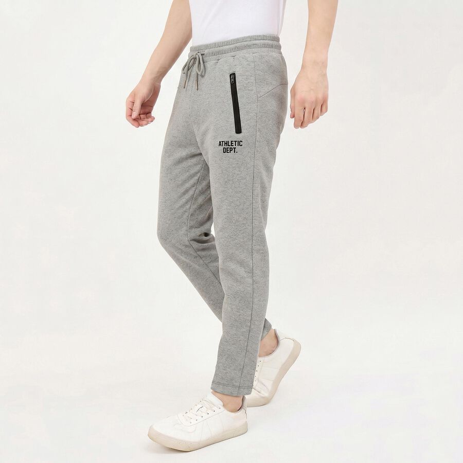Men's Grey Slim Fit Printed Track Pants, Melange Light Grey, large