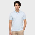 Men's Light Blue Cotton Polo Neck Printed T-Shirt, Light Blue, small