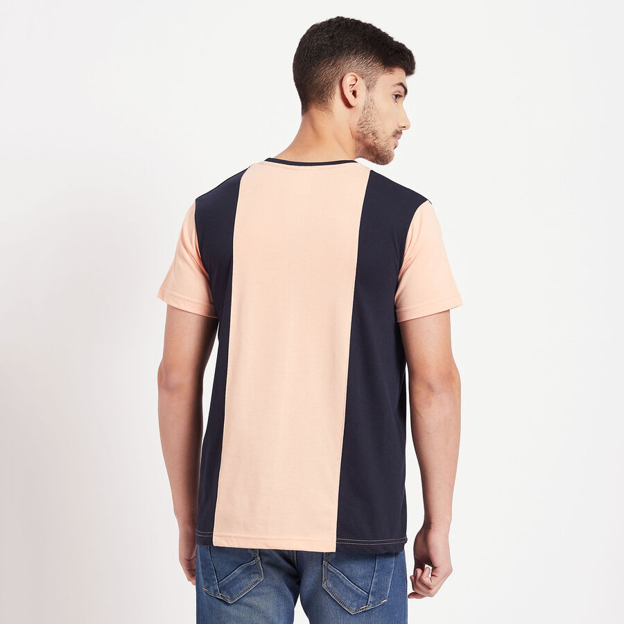 Cut & Sew Round Neck T-Shirt, Peach, large image number null