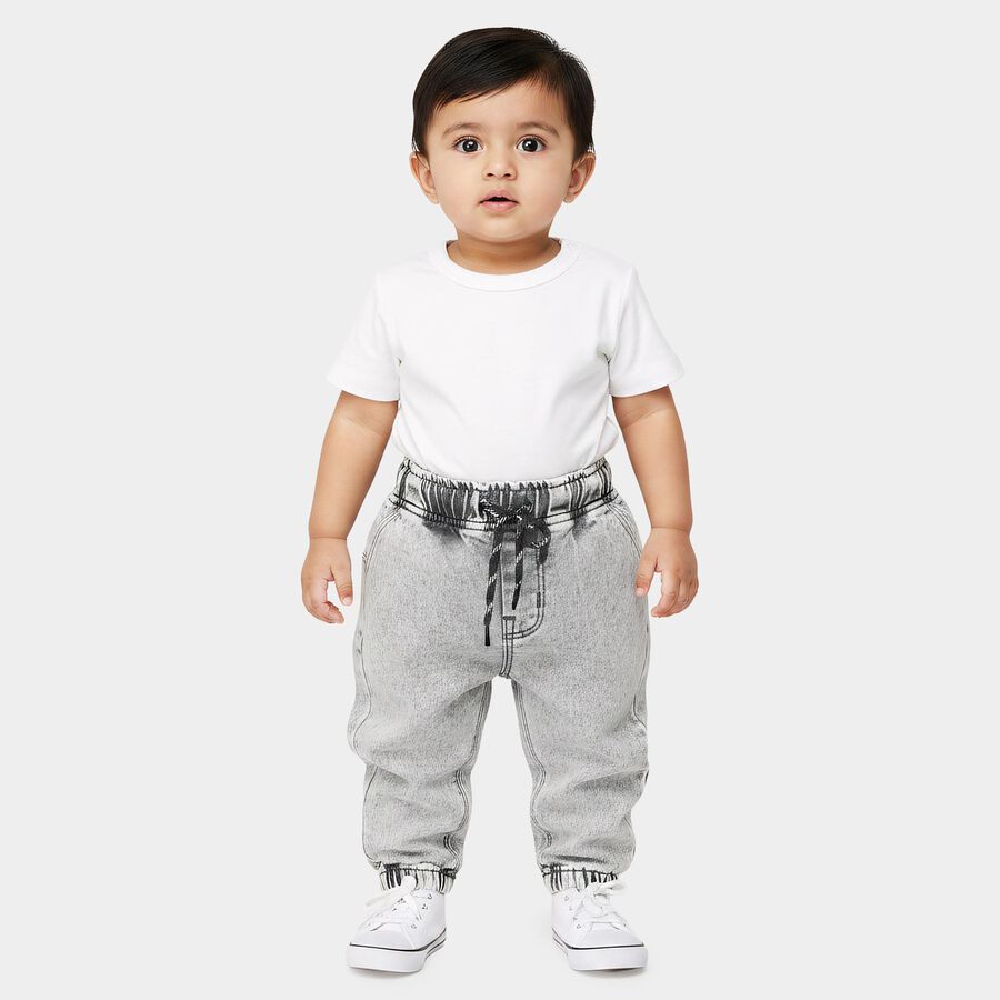 Infants Grey Jogger Fit Washed Jeans, हल्का ग्रे, large