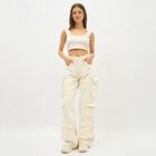 Women's Light Beige Wide Leg Cargo Jeans, ऑफ व्हाइट, small image number null
