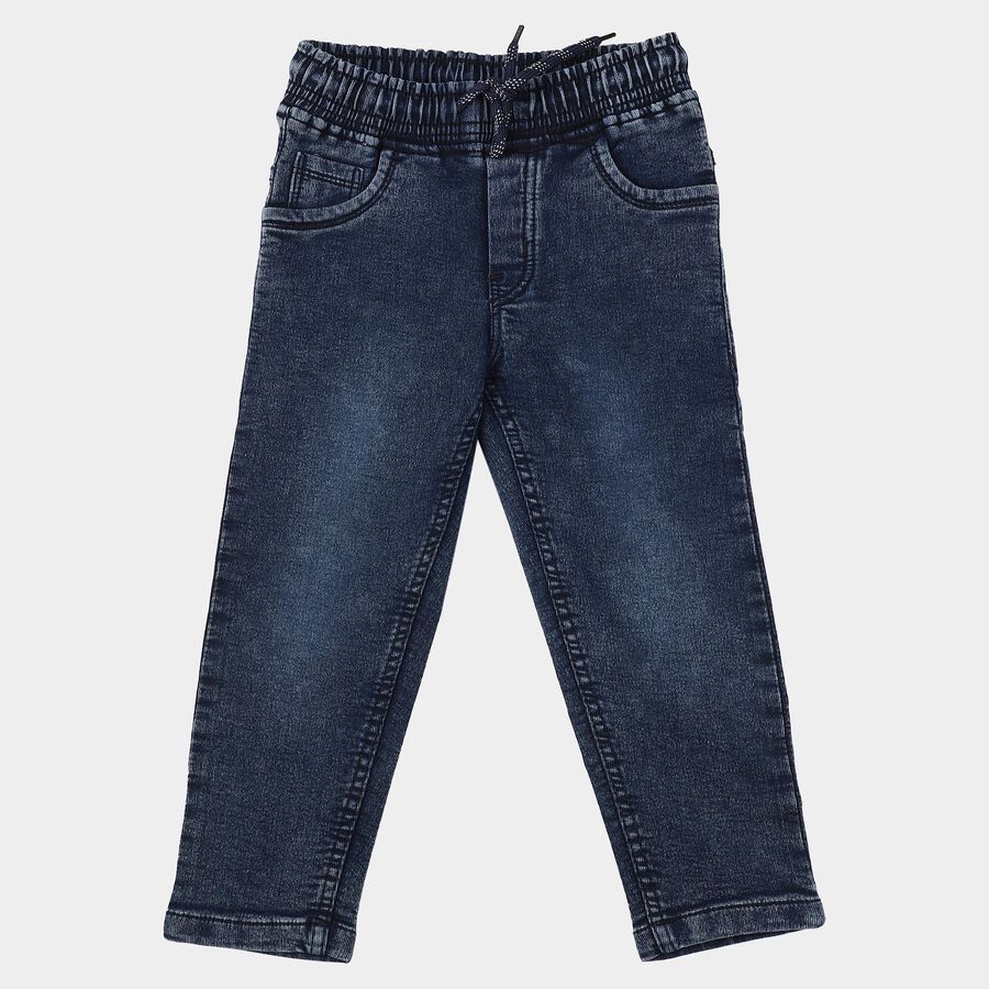 Boys Blue Straight Fit Washed Jeans, Mid Blue, large