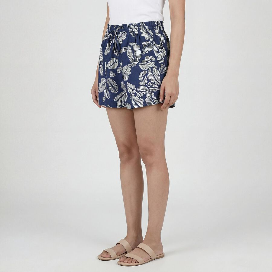 Women's Navy Blue Viscose Relaxed Fit Shorts, Navy Blue, large