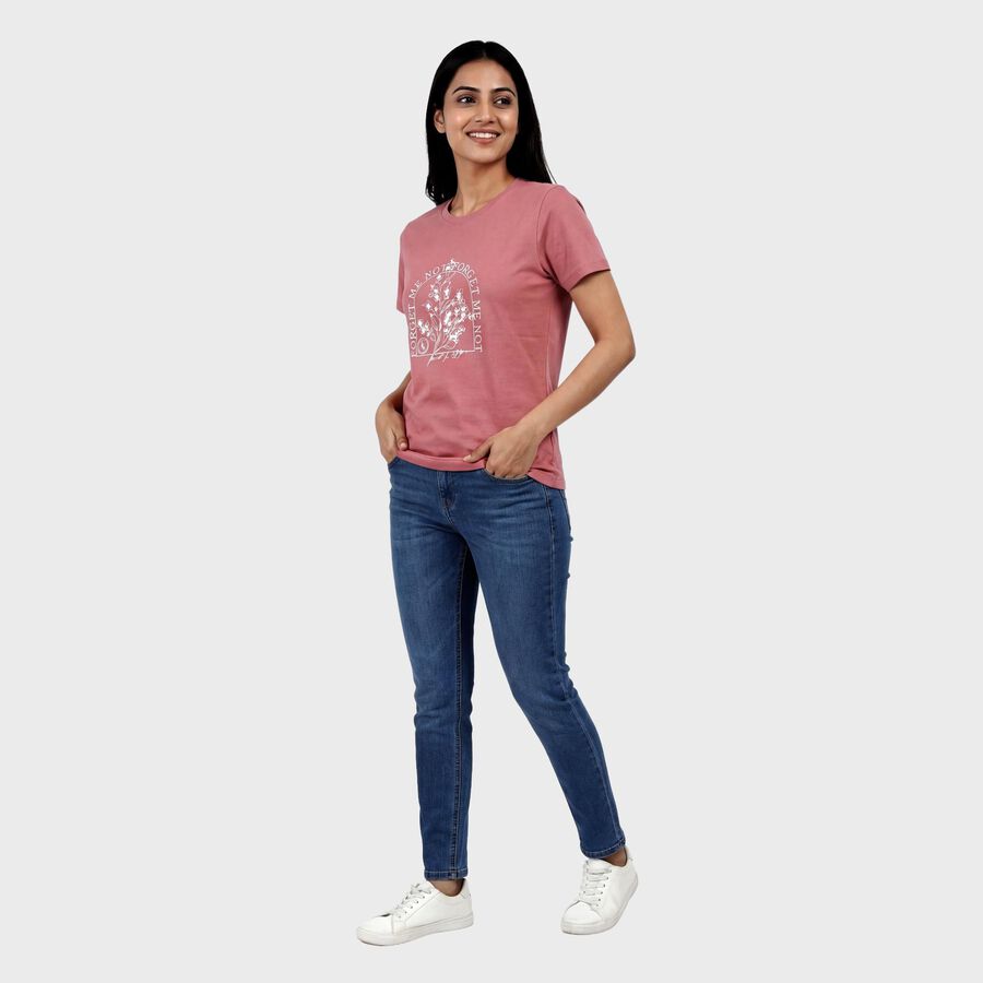 Ladies' Round Neck T-Shirt, गुलाबी, large