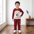 Boys' Red 100% Cotton Round Neck Graphic Print Baba Suit, Red, small