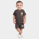 Infants' Charcoal 100% Cotton Crew Neck Graphic Print Baba Suit, Charcoal, small
