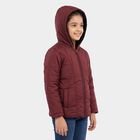 Girls' Wine Hooded Puffer Jacket, Wine, small