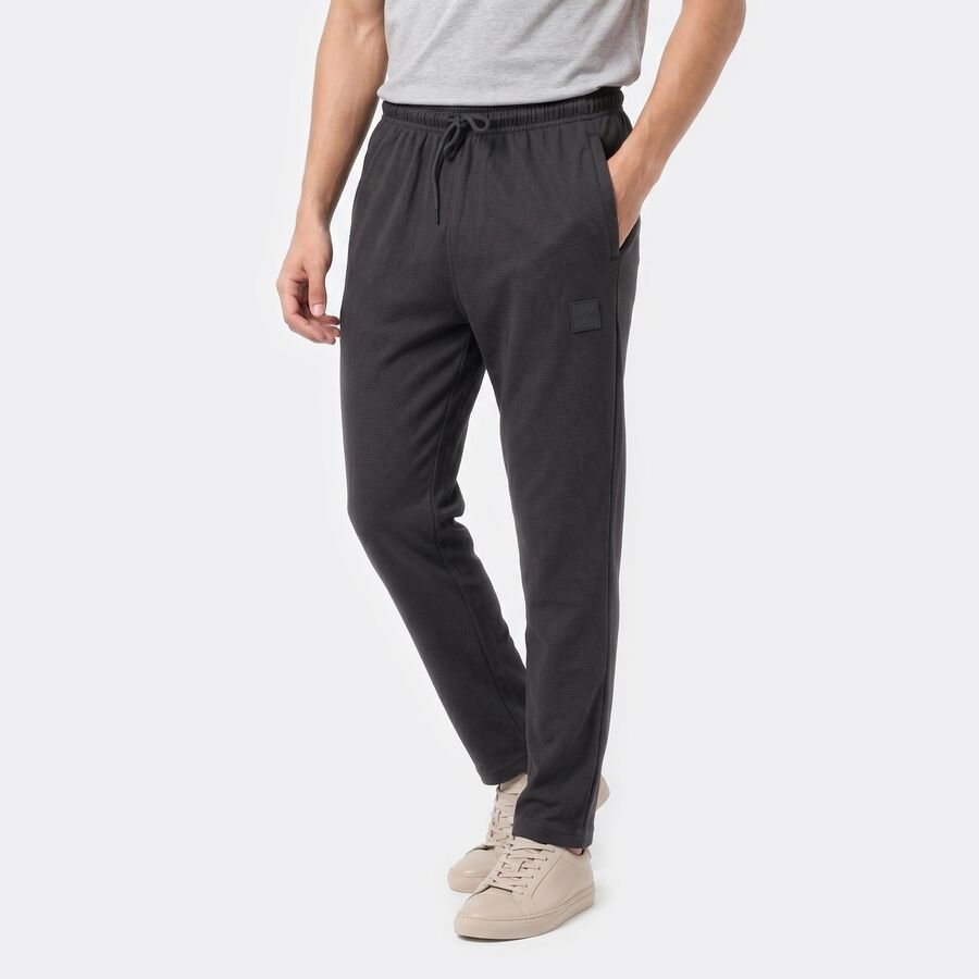 Men's Charcoal Slim Fit Solid Track Pants, Charcoal, large