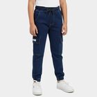 Boys' Light Blue Slim Fit Washed Jeans, मध्यम नीला, small