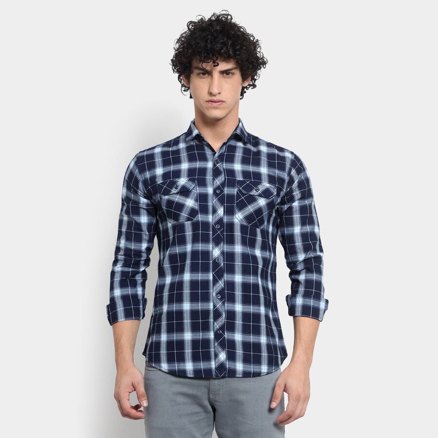 Checked Casual Shirt, Dark Blue, large image number null