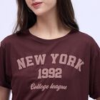 Women's Deep Maroon Cotton Round Neck Casual T-Shirt, Brown, small