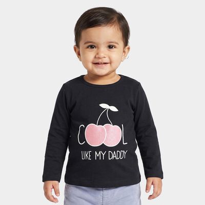 Infants Navy Blue Cotton Round Neck Regular T-Shirt