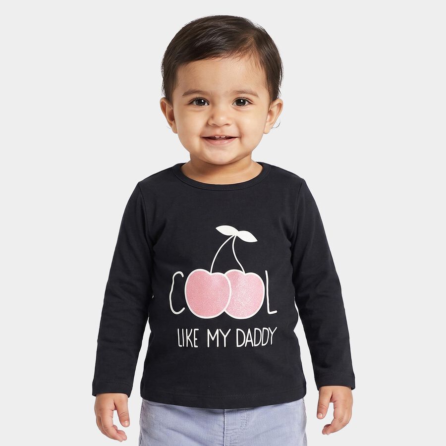 Infants Navy Blue Cotton Round Neck Regular T-Shirt, Navy Blue, large