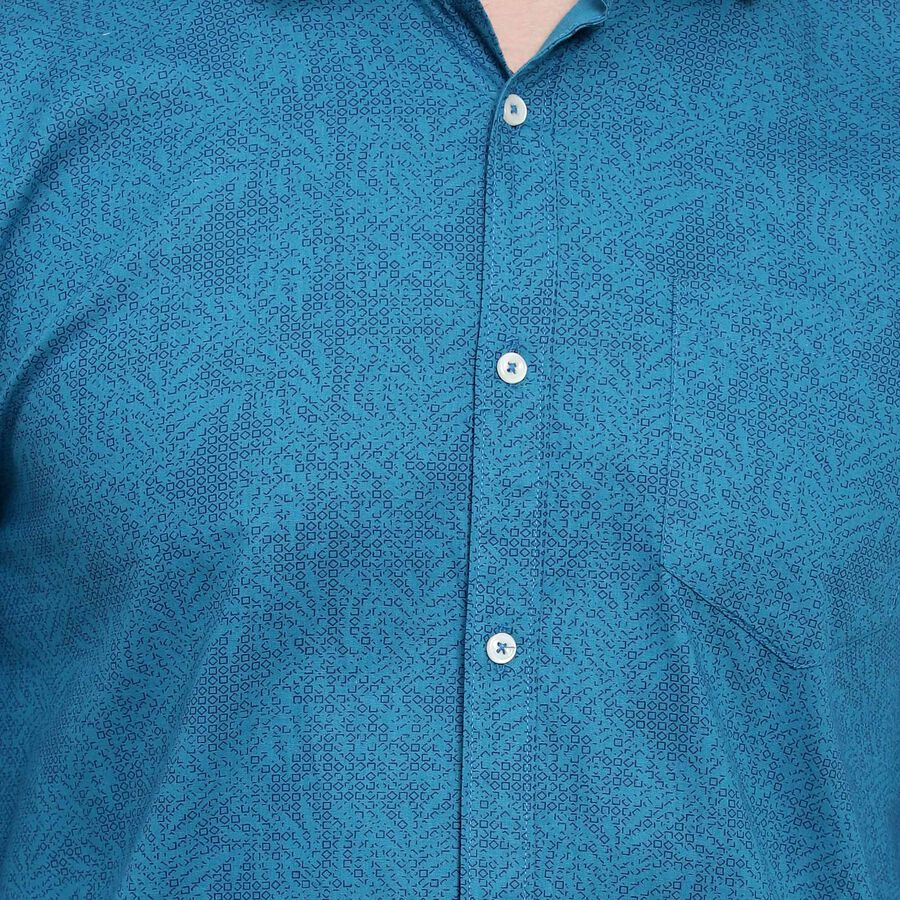 Cotton Printed Casual Shirt, Teal Blue, large image number null