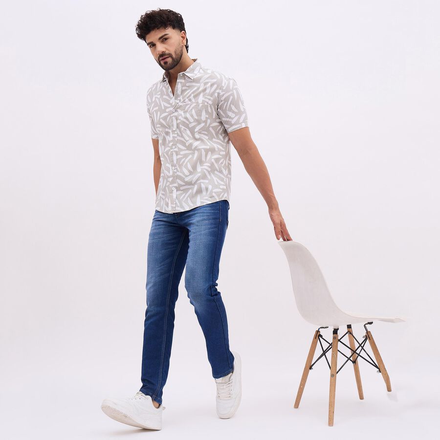 Men's Stonewashed Blue Slim Fit Five-Pocket Jeans, गहरा नीला, large image number null