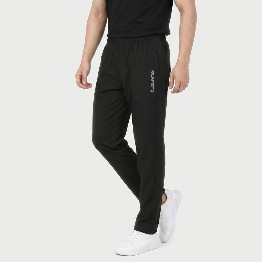 Men's Black Regular Fit Side-Striped Track Pants, Black, large