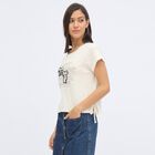 Women's Off-White Cotton Round Neck Casual Crop T-Shirt, Off White, small image number null