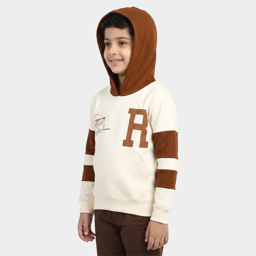 Boys' Brown Hooded Graphic Print Sweatshirt, भूरा, large