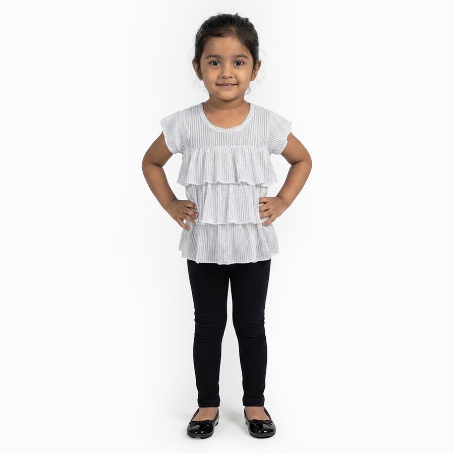 Girls Bright Eggshell White Round Neck Casual T-Shirt, सफ़ेद, large