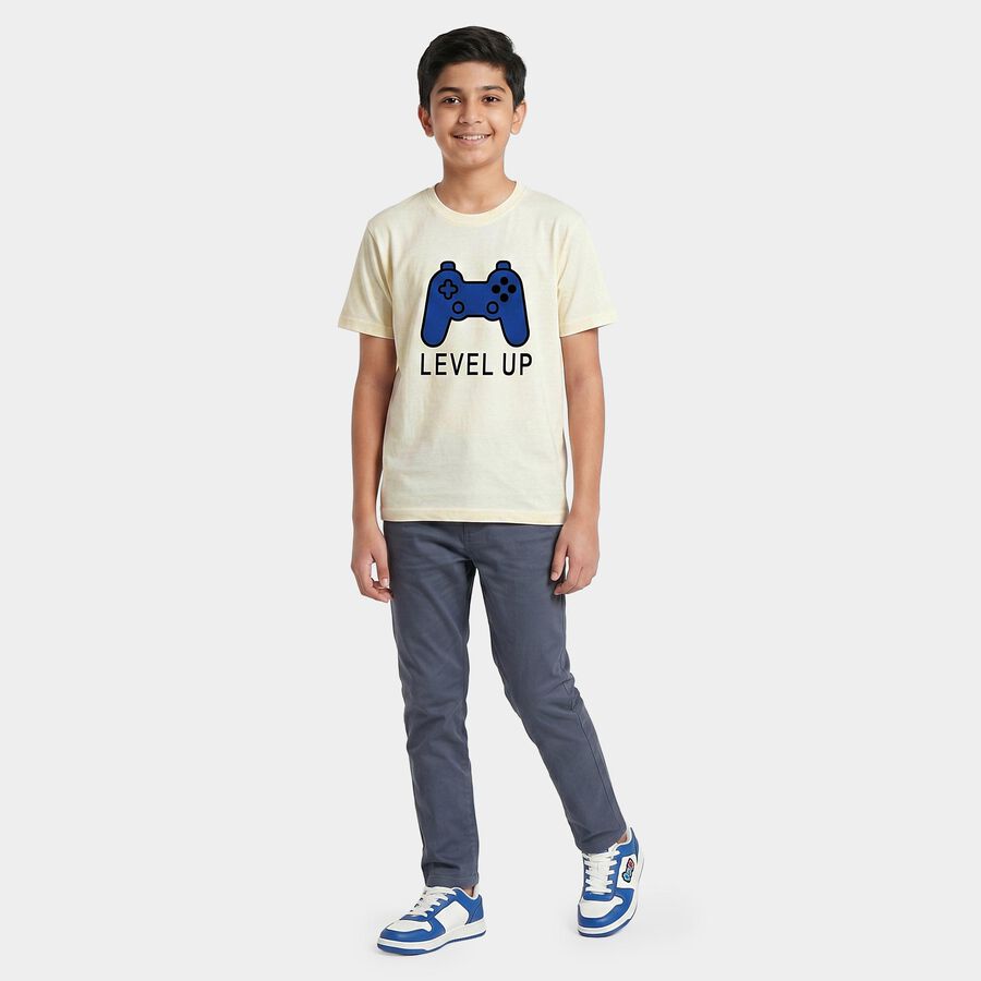 Boys Off White Round Neck Regular Graphic Print T-Shirt, ऑफ व्हाइट, large