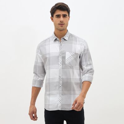 Men's Light Grey Cotton Classic Collar Casual Shirt