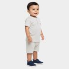 Infants' Grey 100% Cotton Henley Neck Graphic Print Baba Suit, Light Grey, small