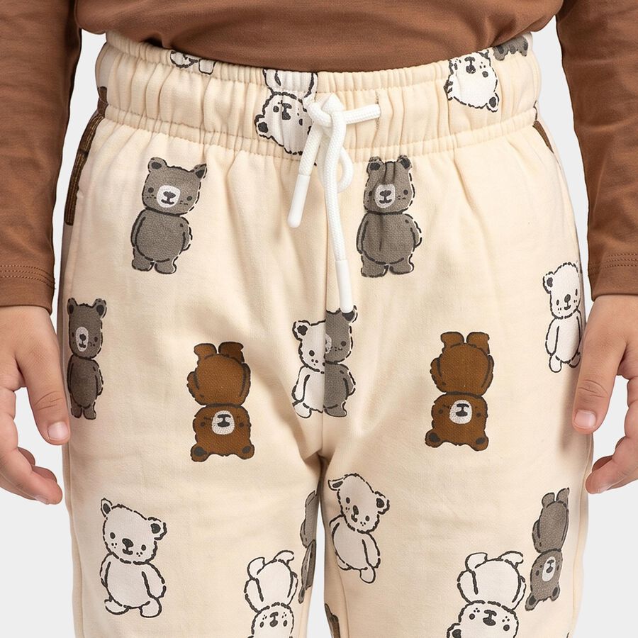 Boys' Beige Regular Fit Bear Printed Jogger Pyjama, Beige, large