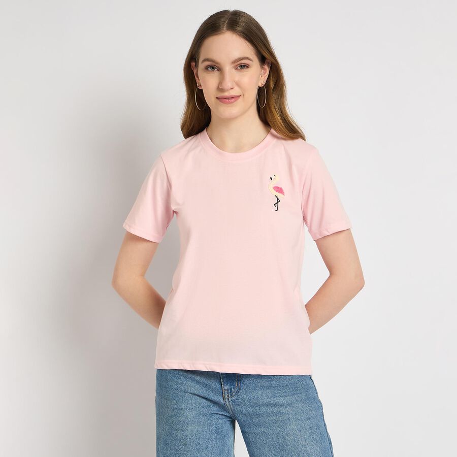 Ladies' Round Neck T-Shirt , हल्का गुलाबी, large