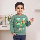 Boys' Green Crew Neck Pullover Sweatshirt, गहरा हरा, small
