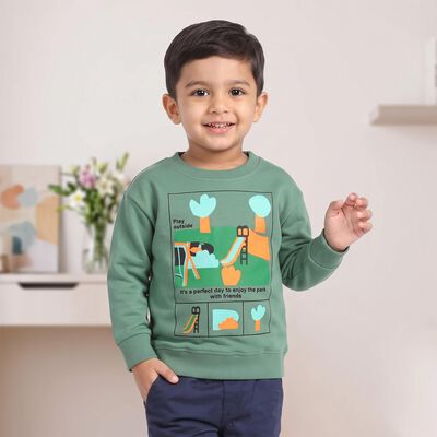 Boys' Green Crew Neck Pullover Sweatshirt